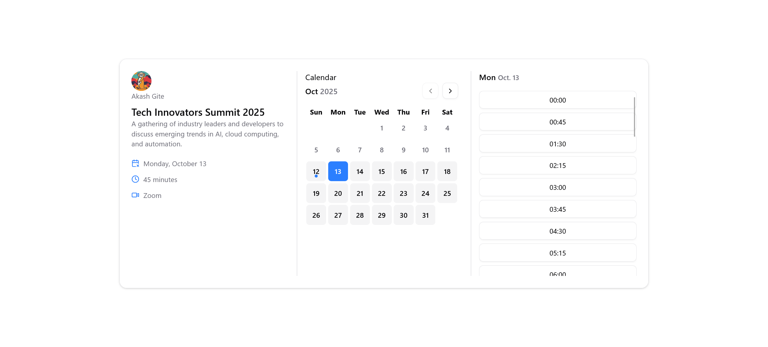Calendar Interface Preview